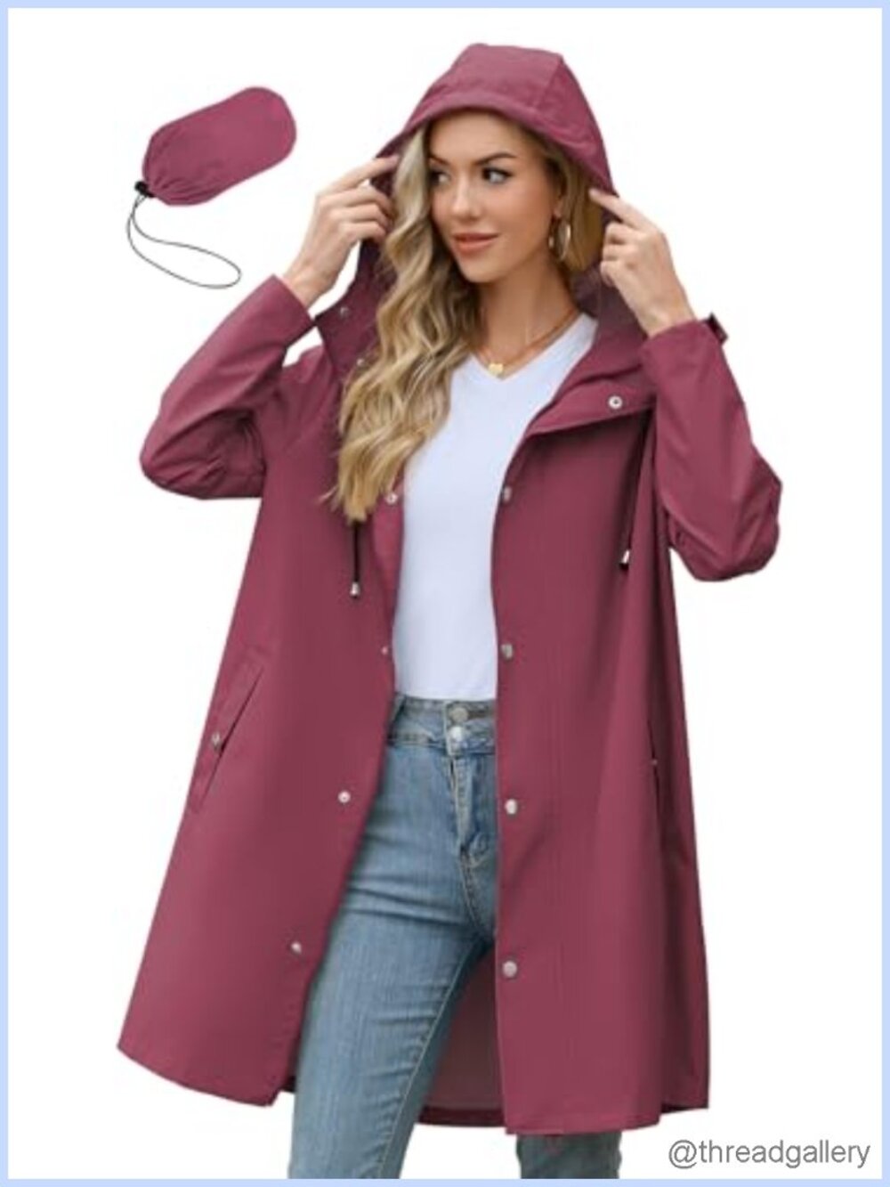 Women's Long Packable Waterproof Rain Jacket with Hood